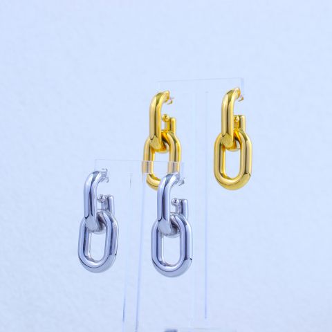 雙環(huán)簡(jiǎn)約鍍K金色不銹鋼耳環(huán)首飾廠家